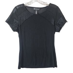 INC International Concepts Lace Sleeve Top Women Medium Black Rayon